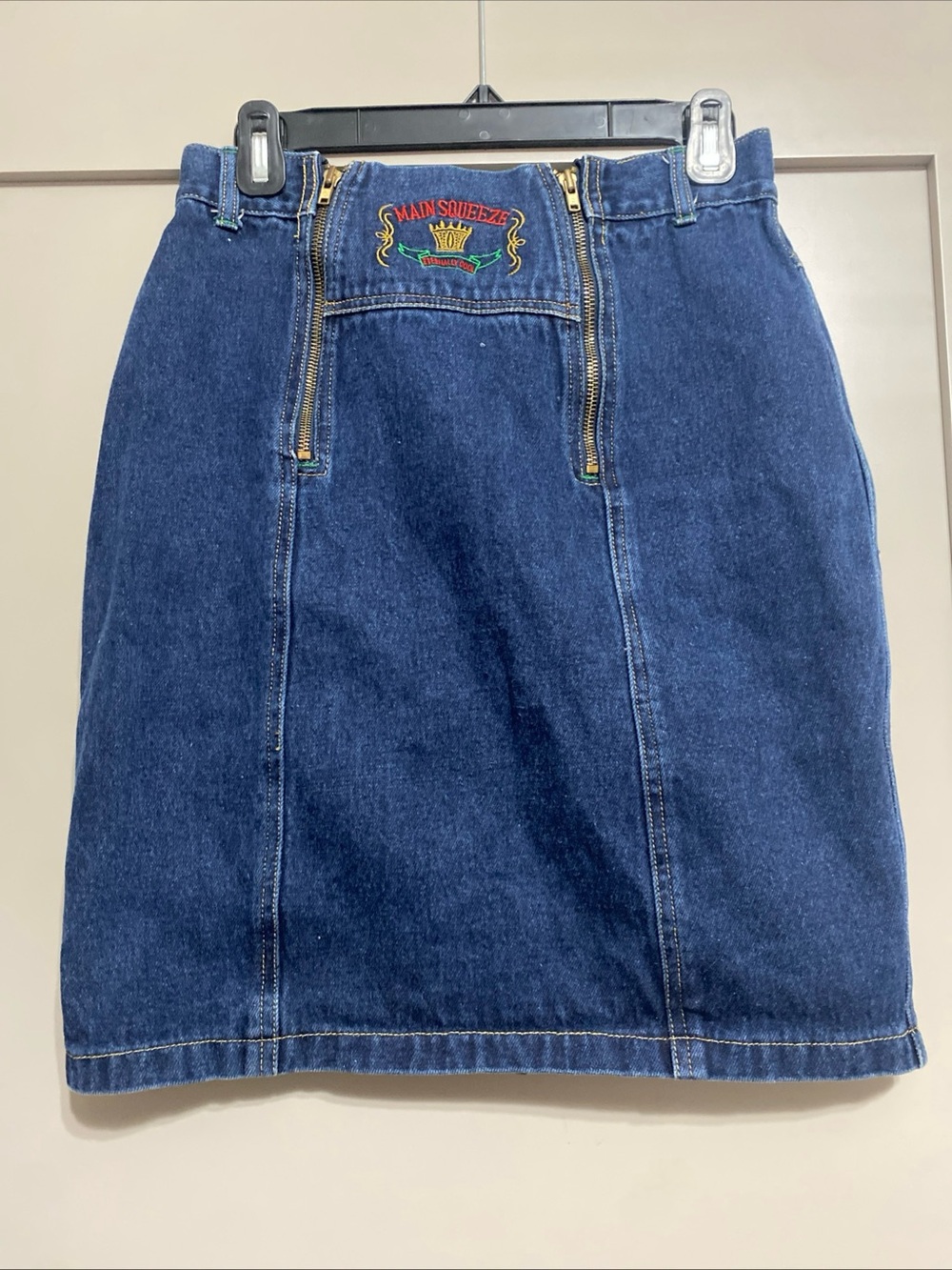 Vintage 90’s Squeeze Dark Blue Denim Mini Skirt with Front Zips